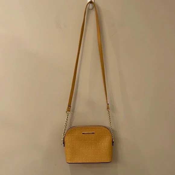 Steve Madden cross body purse faux leather yellow embossed spell out handbag - Picture 3 of 16